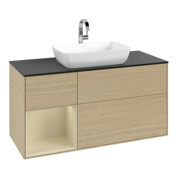 V&B Meuble sous lavabo Finion 120 cm, bleu clair, rangement gris moyen, laqué, ouverture à glissière