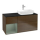 V&B Meuble sous lavabo Finion 120 cm, bleu clair, rangement huile, avec laque, placage noyer-1