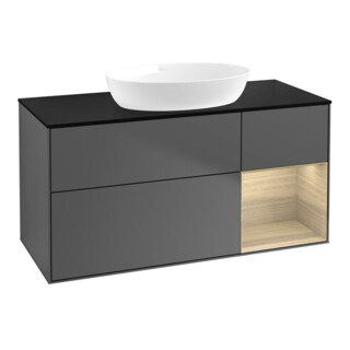 V&B Meuble sous lavabo Finion 120 cm, bleu clair, rangement ouvert, anthracite mat