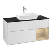 V&B Meuble sous lavabo Finion 120 cm, bleu clair, rangement ouvert, blanc mat laqué-1