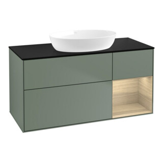 V&B Meuble sous lavabo Finion 120 cm, bleu clair, rangement ouvert, huile et laque