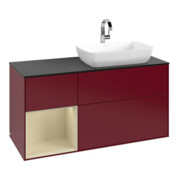 V&B Meuble sous lavabo Finion 120 cm, bleu clair, tablette argent, poignée métal-3