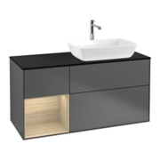V&B Meuble sous lavabo Finion 120 cm, bleu clair, tiroir, anthracite mat