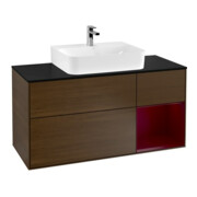V&B Meuble sous-lavabo Finion 120 cm, bleu, droite, noyer veneer