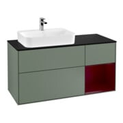 V&B Meuble sous-lavabo Finion 120 cm, bleu, éclairage mural, étagère réglable, finition laquée