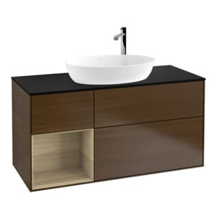 V&B Meuble sous lavabo Finion 120 cm, bleu, étagère, chêne sauvage