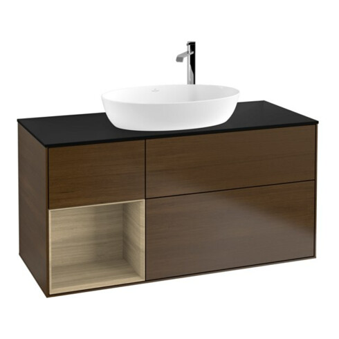 V&B Meuble sous lavabo Finion 120 cm, bleu, étagère, chêne sauvage