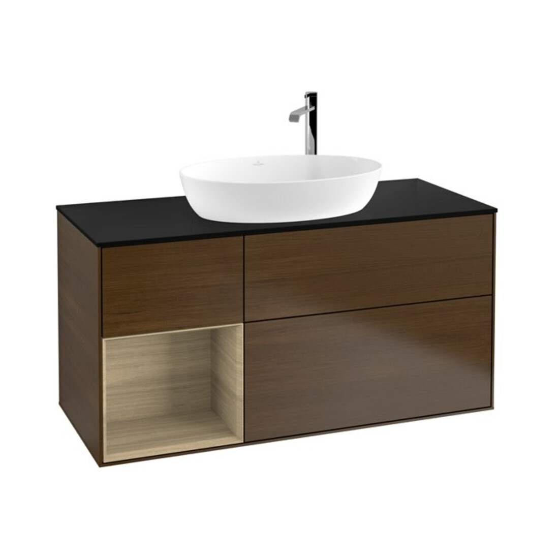 V&B Meuble sous lavabo Finion 120 cm, bleu, étagère, chêne sauvage