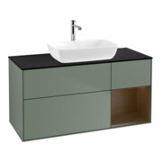 V&B Meuble sous lavabo Finion 120 cm, bleu, étagère en noyer, finition huile et laque