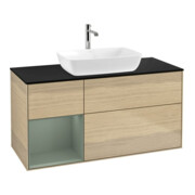 V&B Meuble sous-lavabo Finion 120 cm, bleu, étagère huilée, éclairage mural-1