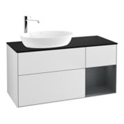 V&B Meuble sous lavabo Finion 120 cm, bleu, étagère milieu, laqué blanc