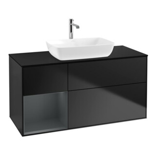 V&B Meuble sous lavabo Finion 120 cm, bleu mat, 1 porte avec laque bleue mat