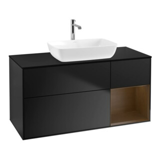 V&B Meuble sous lavabo Finion 120 cm, bleu mat, placage noyer, bleu mat laqué