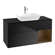V&B Meuble sous lavabo Finion 120 cm, bleu mat, placage noyer, bleu mat laqué