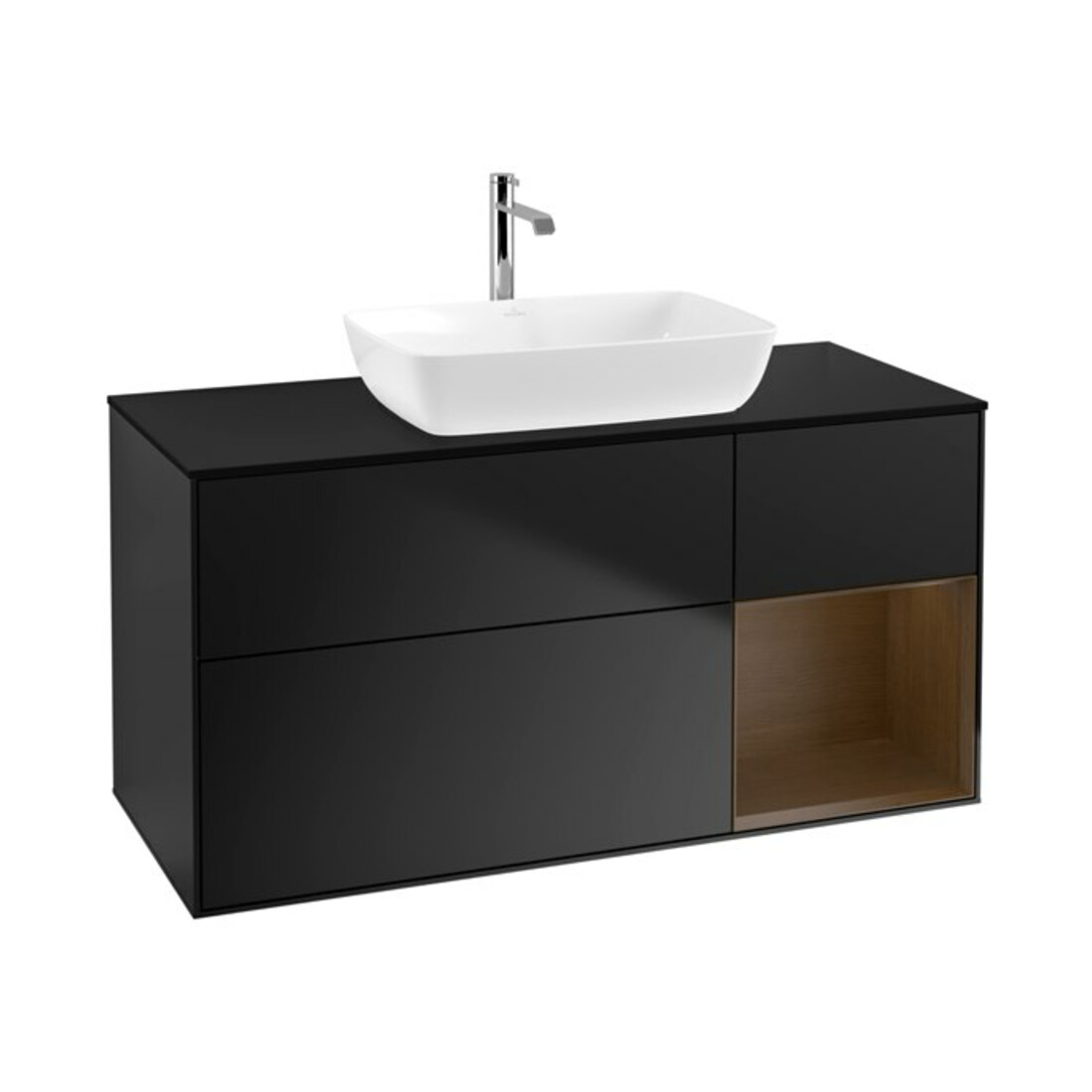 V&B Meuble sous lavabo Finion 120 cm, bleu mat, placage noyer, bleu mat laqué