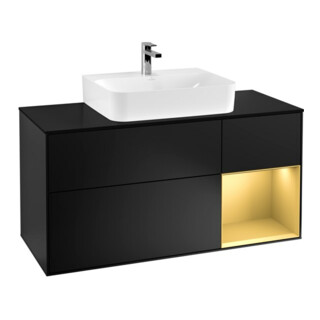 V&B Meuble sous lavabo Finion 120 cm, bleu mat, porte droite, mat laqué bleu