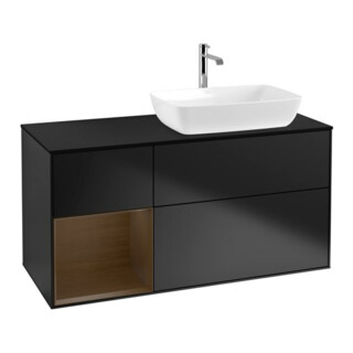 V&B Meuble sous lavabo Finion 120 cm, bleu mat, réglette en noyer, bleu mat laqué