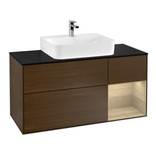V&B Meuble sous lavabo Finion 120 cm, bleu pâle, droite, chêne huilé