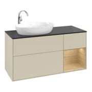 V&B Meuble sous lavabo Finion 120 cm, bleu pâle, étagère ouverte, gris moyen laqué-3