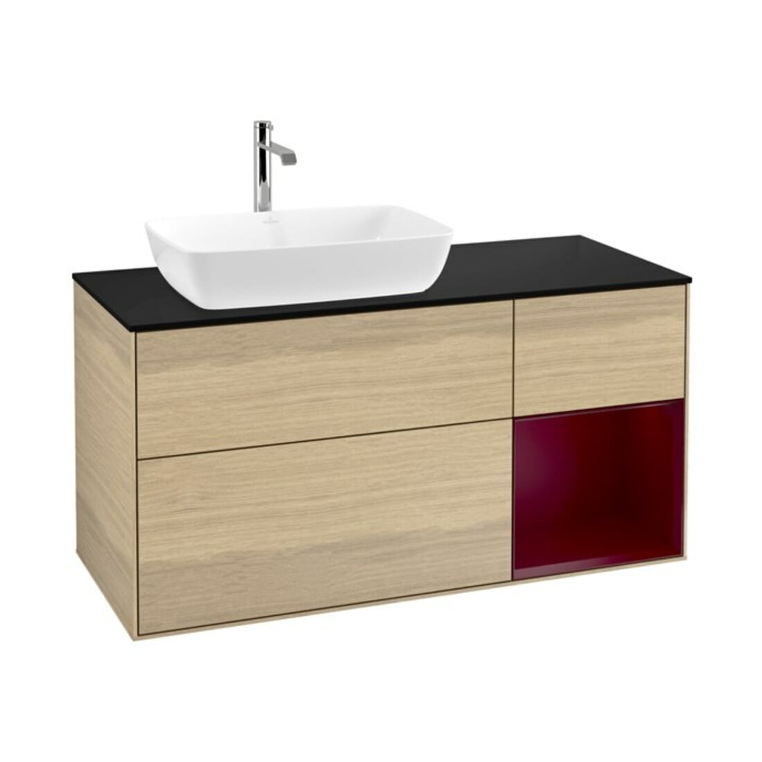V&B Meuble sous lavabo Finion 120 cm, bleu pâle, porte battante, laqué, sans poignée