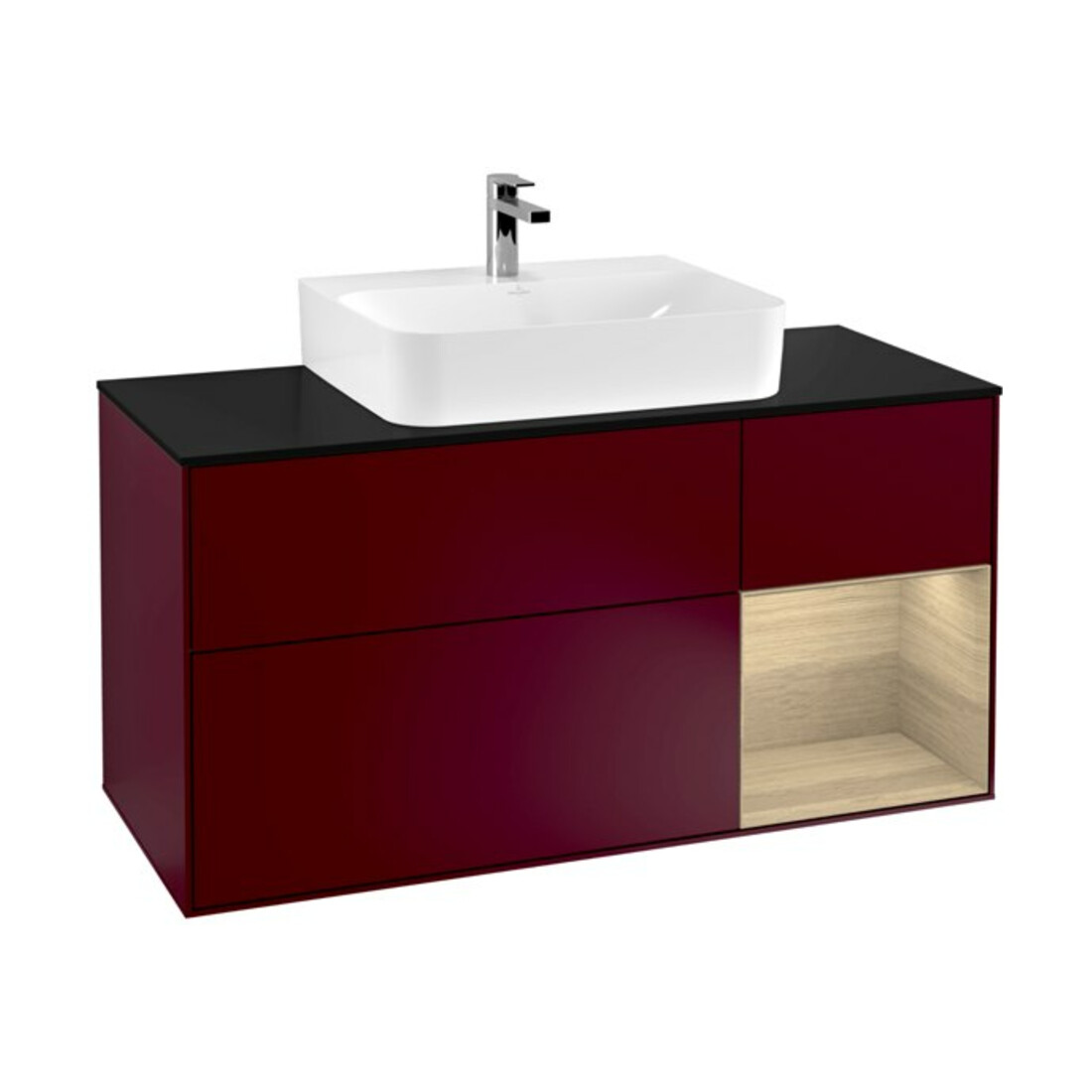 V&B Meuble sous lavabo Finion 120 cm, bleu pâle, porte droite, poignée métal