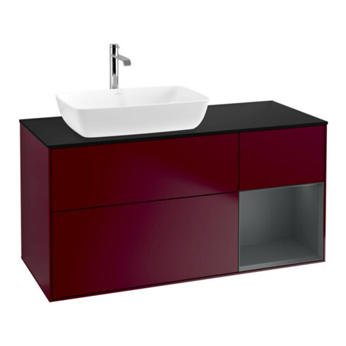 V&B Meuble sous lavabo Finion 120 cm, bleu pâle, porte médiane avec laque, poignée métallique