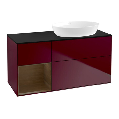 V&B Meuble sous-lavabo Finion 120 cm, bleu pâle, rangement en noyer, poignée m