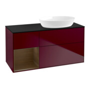 V&B Meuble sous-lavabo Finion 120 cm, bleu pâle, rangement en noyer, poignée m