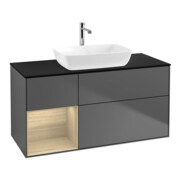 V&B Meuble sous-lavabo Finion 120 cm, bleu pâle, rangement ouvert, anthracite mat