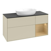 V&B Meuble sous lavabo Finion 120 cm, bleu platine, porte battante, gris mat laqué