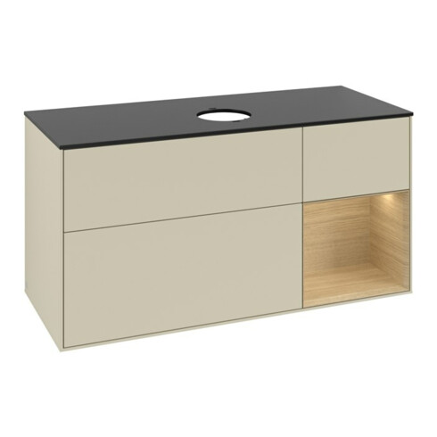 V&B Meuble sous lavabo Finion 120 cm, bleu platine, porte battante, gris mat laqué