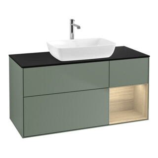 V&B Meuble sous lavabo Finion 120 cm, bleu, porte battante, olivier mat laqué