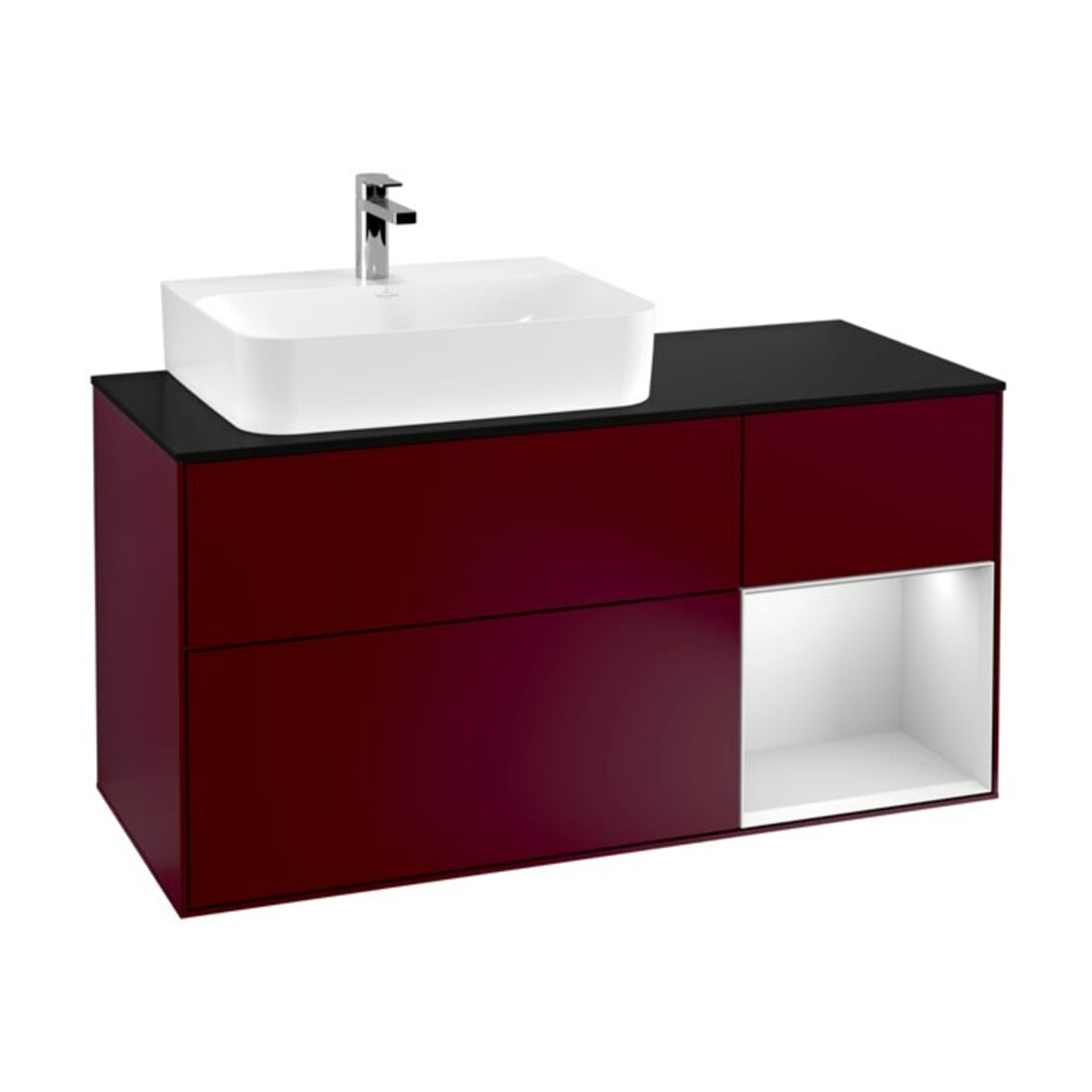 V&B Meuble sous-lavabo Finion 120 cm, bleu, porte droite blanche, laqué, poignée métal