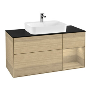 V&B Meuble sous-lavabo Finion 120 cm, bleu, tiroir à droite, Oa ven