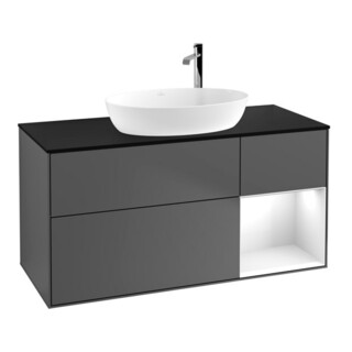 V&B Meuble sous lavabo Finion 120 cm, éclairage mural, anthracite blanc laqué