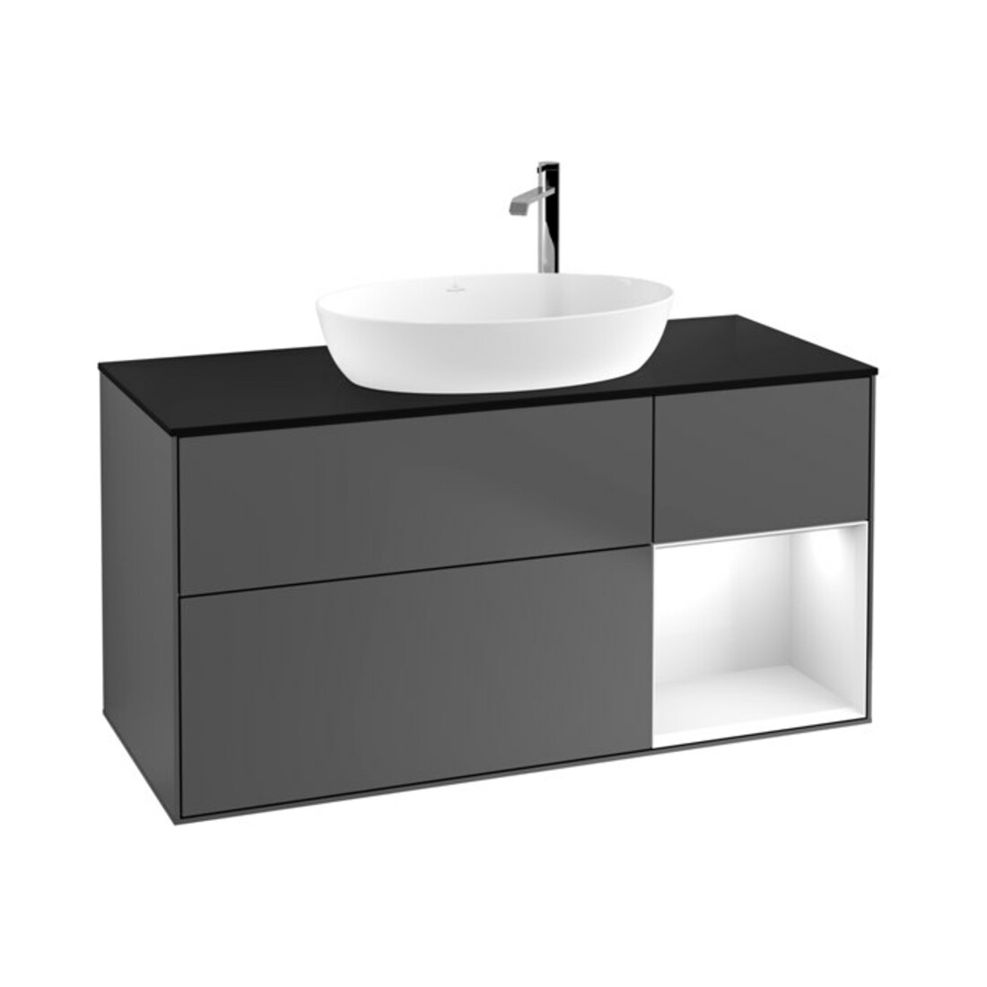 V&B Meuble sous lavabo Finion 120 cm, éclairage mural, anthracite blanc laqué