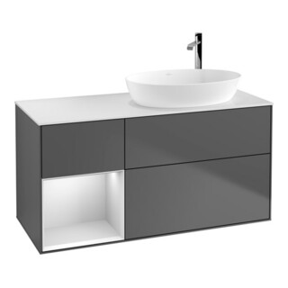 V&B Meuble sous-lavabo Finion 120 cm, éclairage mural, anthracite, blanc laqué