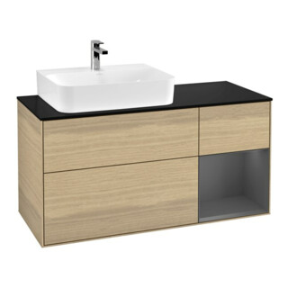 V&B Meuble sous lavabo Finion 120 cm, éclairage mural, anthracite, gauche