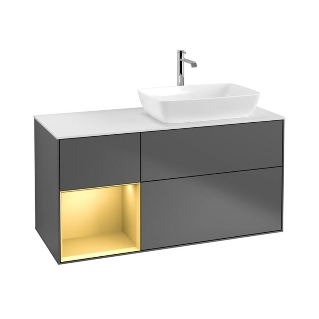 V&B Meuble sous lavabo Finion 120 cm, éclairage mural, anthracite, laqué