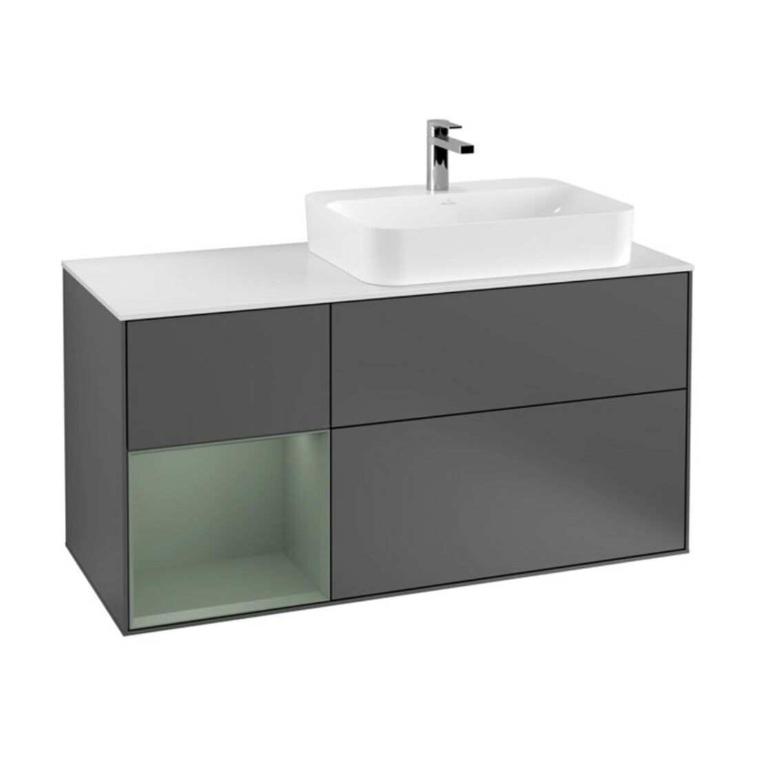 V&B Meuble sous-lavabo Finion 120 cm, éclairage mural, anthracite laqué m