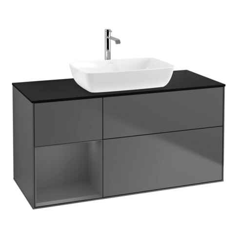 V&B Meuble sous lavabo Finion 120 cm, éclairage mural, anthracite m