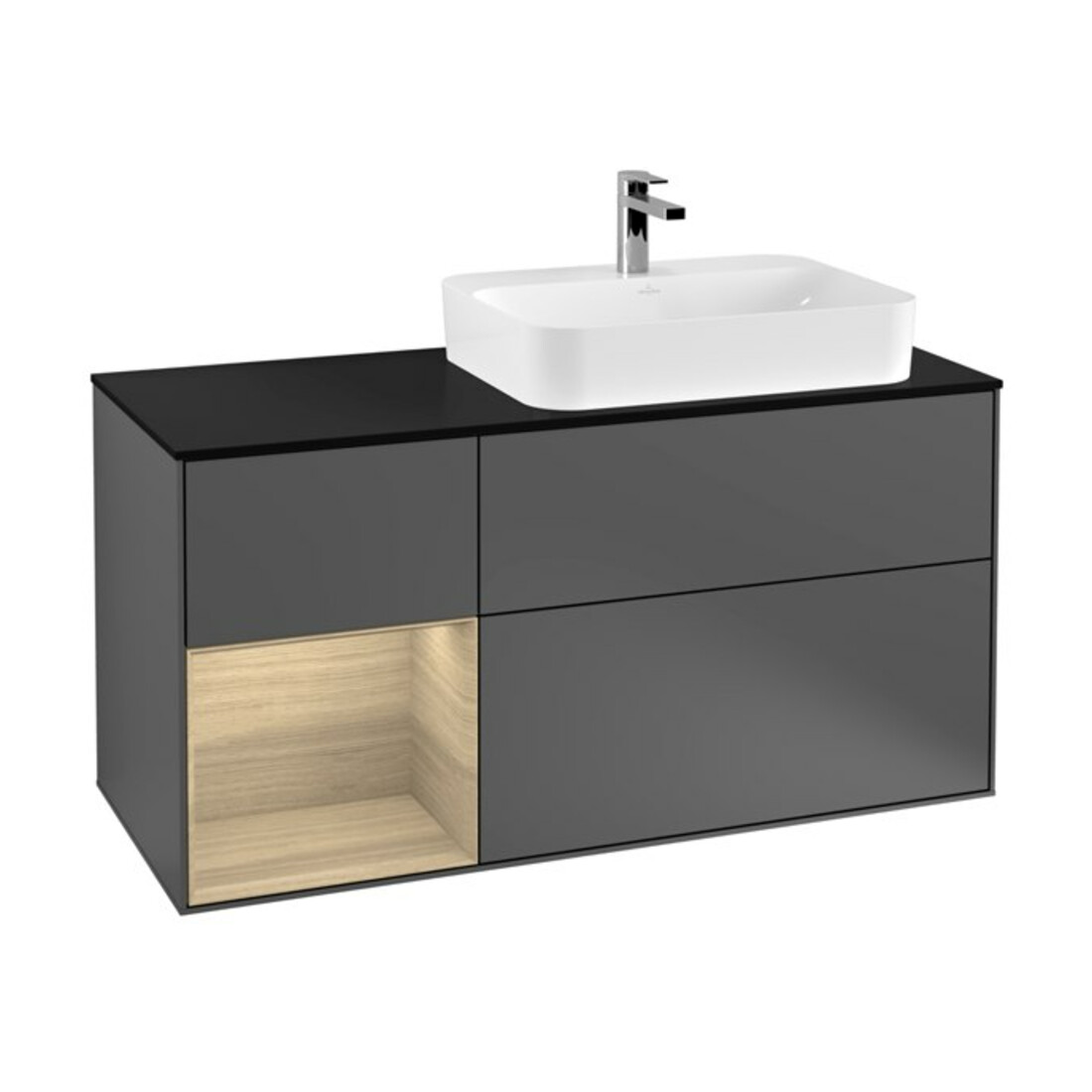 V&B Meuble sous lavabo Finion 120 cm, éclairage mural, anthracite m