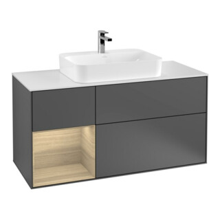 V&B Meuble sous lavabo Finion 120 cm, éclairage mural, anthracite m
