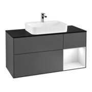 V&B Meuble sous lavabo Finion 120 cm, éclairage mural, anthracite m, blanc brillant, Pl b m, Rg re