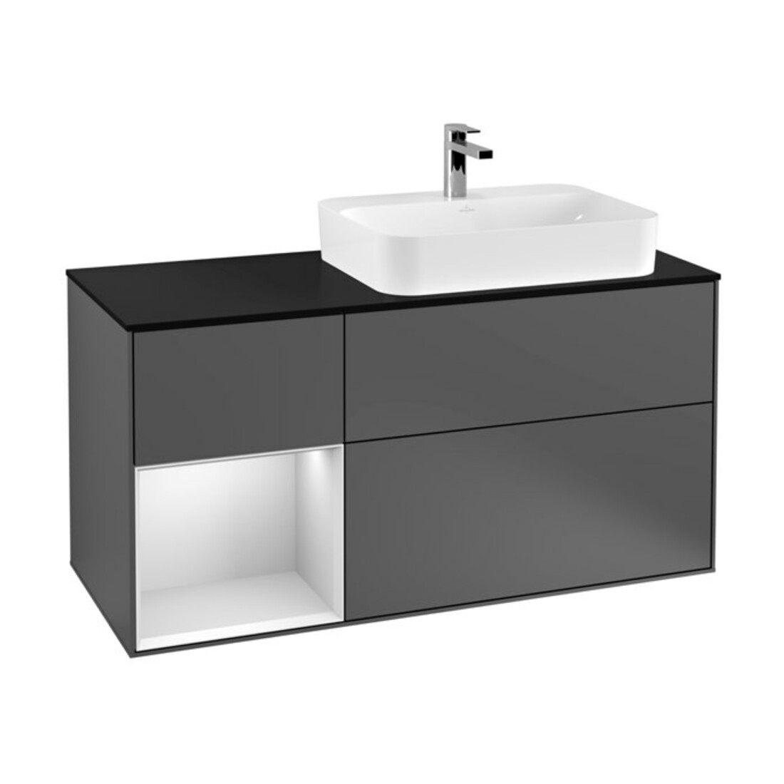 V&B Meuble sous lavabo Finion 120 cm, éclairage mural, anthracite mat