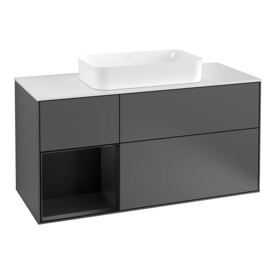 V&B Meuble sous lavabo Finion 120 cm, éclairage mural, anthracite mat