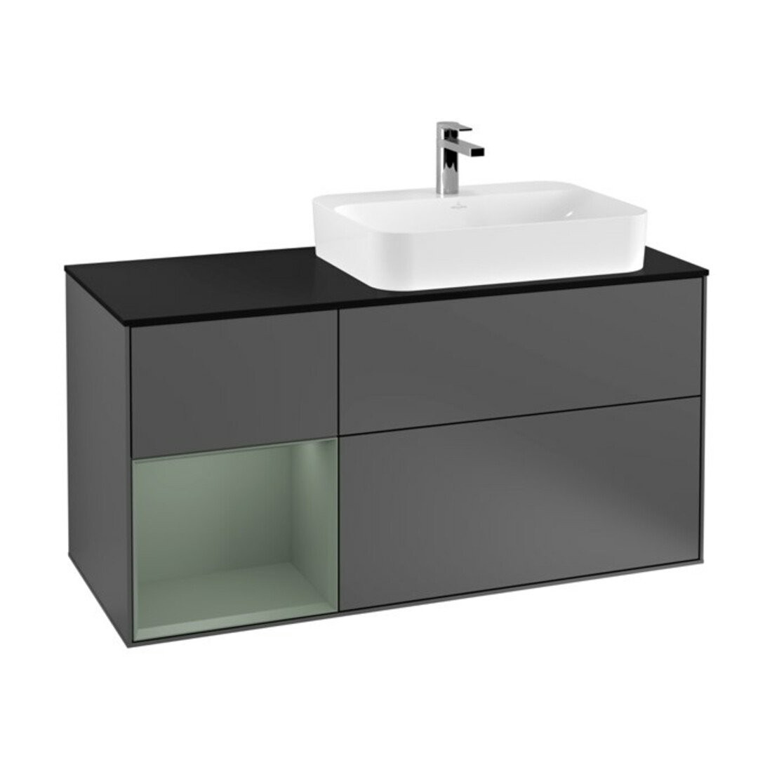 V&B Meuble sous lavabo Finion 120 cm, éclairage mural, anthracite mat