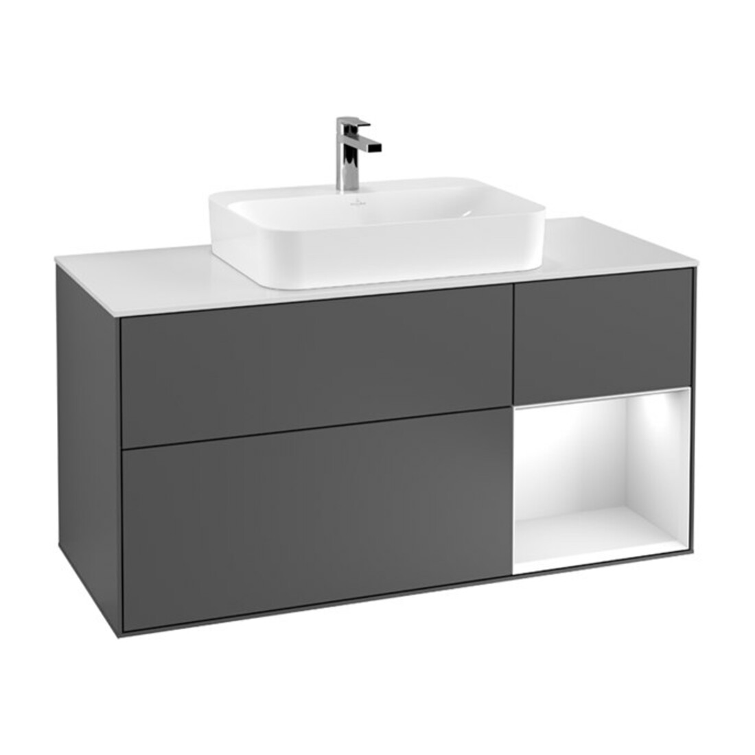 V&B Meuble sous lavabo Finion 120 cm, éclairage mural, anthracite mat