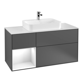 V&B Meuble sous lavabo Finion 120 cm, éclairage mural, anthracite mat, laqué