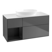 V&B Meuble sous lavabo Finion 120 cm, éclairage mural, anthracite mat, laqué bleu mat
